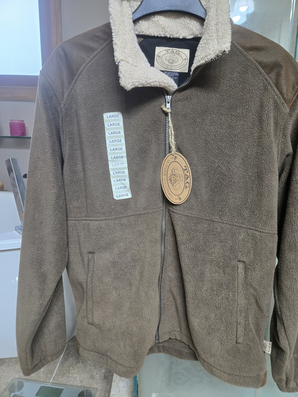 Tag Safari NWT Vintage 1990's Mens L Chocolate Brown Fleece Zip Up Jacket